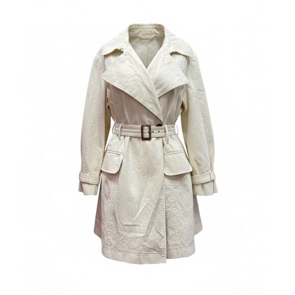 Talbots Jackets & Blazers - Talbots 20W Belted Cotton Trench Coat Cream Ivory Double Breasted Classic Chic